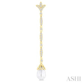 9X7 MM Marquise Link Teardrop Cultured Pearl and 1/2 ctw Round Cut Diamond Long Earring in 14K Yellow Gold
